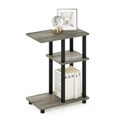 Image of Furinno Turn N Tube C Shape Sofa Side Table, French Oak/Black