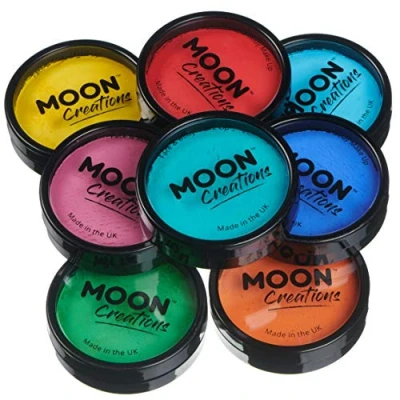 Image of Moon Creations Pro Face &amp; Body Makeup Brights Set 36g Professional Colour Paint Cake Pots For Painting Kids, Adults, Fancy Dress, Festivals, Halloween