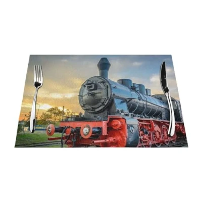 Image of Steam Train Placemat, Crossweave Vinyl Woven Table Mats, Non Slip Insulation Washable Mats Set