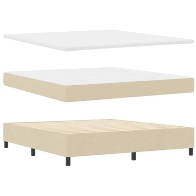 Image of Box Spring Bed with Mattress &amp; Bench Cream 180x200 cm Fabric Vidaxl