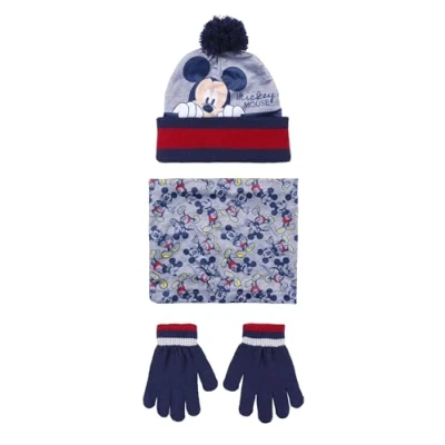 Image of Cerdà Girl&#039;s Set Invernale Hat, Gloves and Neck Warmer Mickey Mouse Gray, Bleu et Rouge, Taille Unique