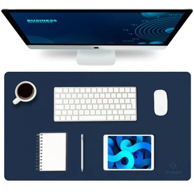 Image of K KNODEL Leather Desk Mat, Office Pad, Small Mouse Keyboard Computer and Laptop Mat for Desk, Protecor Desktop Writing, Blotter Cover (60x35cm, Dark Blue)