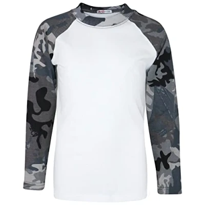 Image of A2Z 4 Kids Raglan Style T Shirt Colour Contrast PL425 Camo Charcoal 5 6