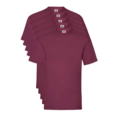 Image of FRUIT OF THE LOOM Men&#039;s Valueweight 5 Pack T Shirt, Red (Burgundy 41), L UK