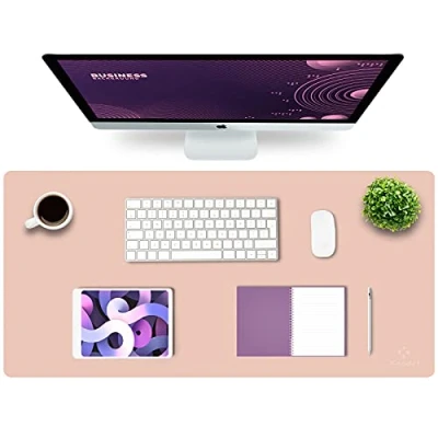Image of K KNODEL Leather Desk Mat, Office Pad, Large Mouse Keyboard Computer and Laptop Mat for Desk, Protecor Desktop Writing, Blotter Cover (90x43cm, Pink)