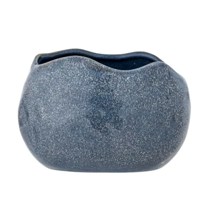 Image of Bloomingville Pennie Collection Stoneware Flowerpot in Unique Organic Shape, Lustrous Blue Glaze, Durable and Adorned, Elegant Plant Pot for Home Décor, Indoor outdoor use, L16.5xH11xW13 cm