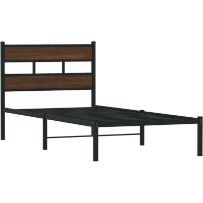 Image of vidaXL Small Single Brown Oak Bed Frame without Mattress &amp; Headboard Robust Steel Construction, Extra Storage Space, Elegant Design 75x190 cm