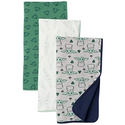 Image of Amazon Essentials Disney Marvel Star Wars Unisex Kids&#039; Swaddle Blankets, Pack of 3, 3 The Child, One Size