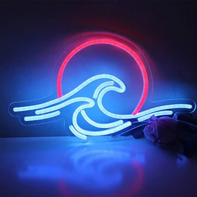 Image of DAKABUKA Sunset&amp;Sea LED Neon Signs Wave Lights For Bedroom Decoration Cool Wall Decor Living Room Boy&#039;s Girls USB Powered(15 * 8.7&quot;)