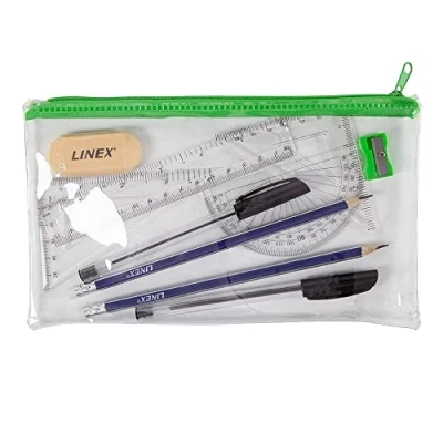 Image of Linex Clear Filled Pencil Case Exam Set, for Maths Students, Ruler, Protractor