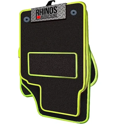 Image of TAILORED FOR Kia XCeed PHEV (2022 ONWARDS) FULL SET OF LUXURY INTERIOR FLOOR CARPET CAR MATS BLACK MAT + NEON YELLOW EDGING