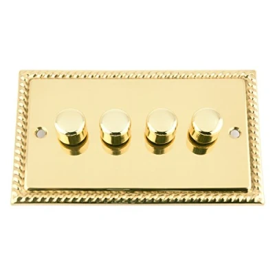 Image of Light Dimmer Switch 4 Gang Push On/Off 400W Polished Brass Georgian 2 Way 10 Amp