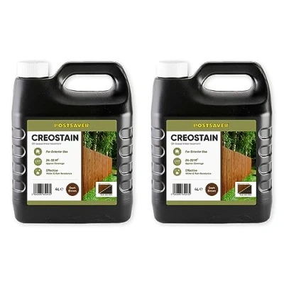 Image of Postsaver Creostain Oil Based Wood Treatment Creosote Creocote Substitute Exterior Stain and Preserver Safe Fence Lower Odour Than Pack of 2 (Dark Brown)