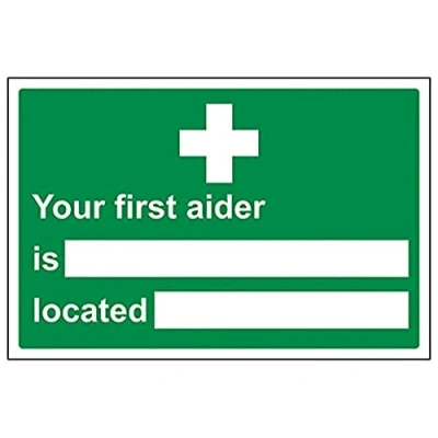 Image of V Safety First Aider/Located Sign 300mm x 200mm Self Adhesive Vinyl