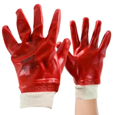 Image of Pack of 4 Pairs Red Pvc Coated Gloves Size Large Elasticated Cuffs for Comfort, Tear Resistant Diy Health &amp; Safety Work Gloves, Flexible Comfy