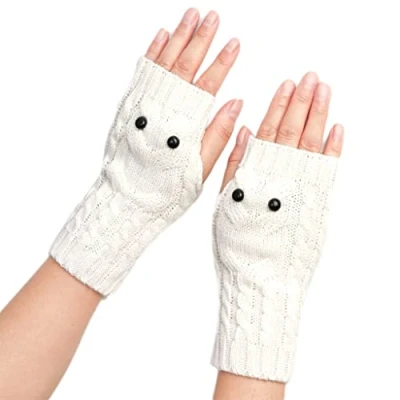Image of JSGHGDF Knitted Gloves Owl Pattern Arm Warmer Fingerless with Thumb Hole Stretchy Half Finger Winter Warm