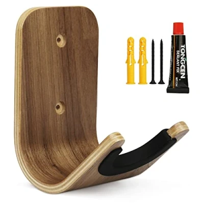 Image of Yuepin Guitar Wall Hanger, Mount, Solid Wood Composite Panel Hook Holder with Screws and Adhesive for Ukulele, Bass, Acoustic &amp; Electric Guitar,Guitar