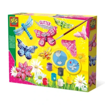 Image of SES Creative 01131 Children&#039;s Butterfly Glitter Casting and Painting Set, for 5 years to 9 , Black