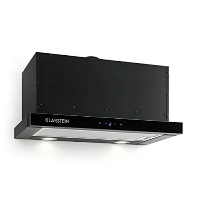 Image of Klarstein Vinea Substructure Cooker Hood Kitchen Extractor Fan, Hood, Pull Out Flat Screen Air Output Up to 610 m3/h, 2 Interchangeable Dishwasher Proof Grease Filters, Black