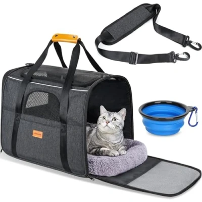 Image of Morpilot Cat Transport Box for Large Cats and Puppies up to 7 kg, Box, Dog Bag with Safety Zips, Foldable Shell, Dogs Going the Veterinarian Car Vehicle