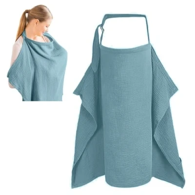 Image of Asheyya Breast Feeding Cover for Mum, Soft Breathable Adjustable Breastfeeding Nursing Covers up (Blue)