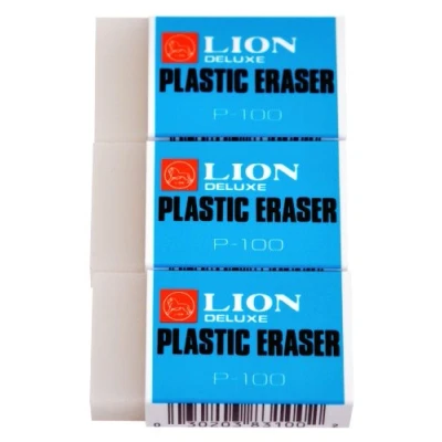 Image of LION Translucent White Plastic Erasers, 3 EA/Pack, 1 Pack (P 100P)