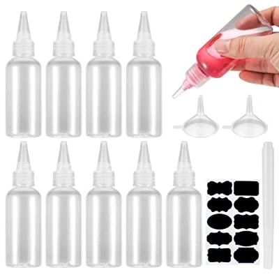 Image of 10 Pcs Small Squeeze Bottle, Plastic Condiment Bottles, Liquid Dropper Dispensing Bottles Containers for Sauce Lotion, with Funnels, Labels, Pen, (5 Pcs100ml+5 60ml)