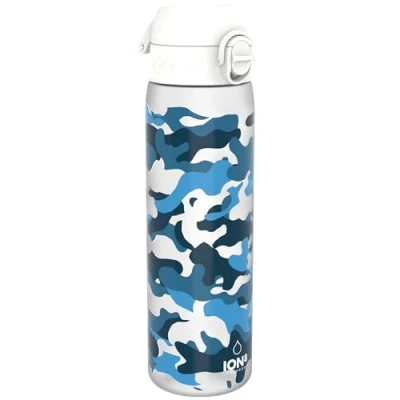 Image of ION8 Water Bottle, 500ml/18oz, Slim Leak proof &amp; BPA Free Drinking Secure Lock Prevents Spills, Dishwasher Safe, Carry Handle, Ideal for Adults Kids Travel, Gym School, Camouflage Design