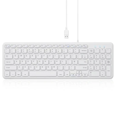 Image of Perixx PERIBOARD 213U Quiet USB Wired Keyboard, Compact Design with Number Pad, Slim Chiclet Keys, Media Control Hotkeys, Space Saving for Office/Home, UK QWERTY Layout, White
