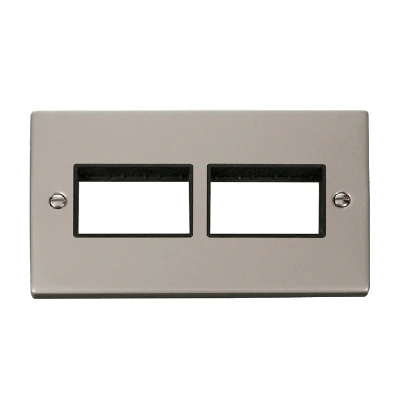 Image of Click Deco 2 Gang Plate x 3 Aperture Unfurnished Pearl Nickel Black Inserts