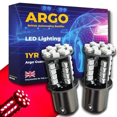 Image of Argo P21/5w Bulb 44 Led Xenon Red Stop Tail Brake Light Bulbs Smd Lens Bright 380 1157 Bay15d Rear lamp Halogen Replacement Upgrade Car 12v
