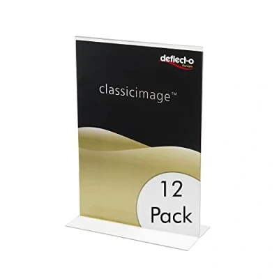 Image of Deflecto Clear Acrylic Sign Holder A4 Vertical Stand Up Holders Pack of 12 Display Suitable for Promotional Material, Menu or Office Document Bundle Saving
