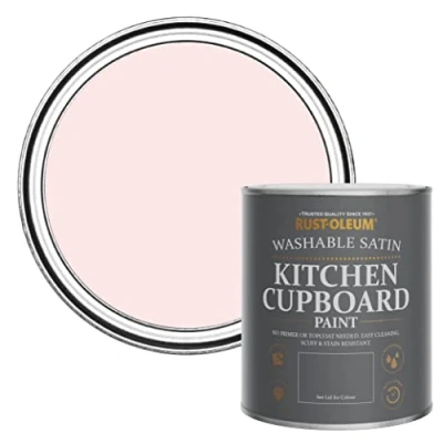 Image of Rust Oleum Pink Scrubbable Kitchen Cupboard Paint in Satin Finish Strawberry Vanilla 750ml