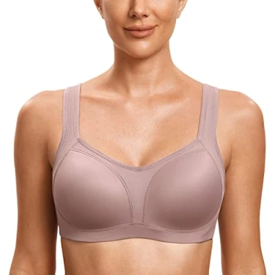 Image of SYROKAN Women&#039;s Sports Bras High Support Underwire Padded Impact No Bounce Plus Size Running Bra Brick 36E