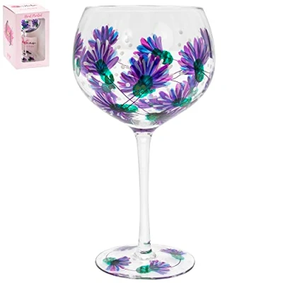 Image of The Leonardo Collection Hand Painted Scottish Thistle Gin Glass by Lynsey Johnstone with Gift Box, Multicoloured, JNS_470607