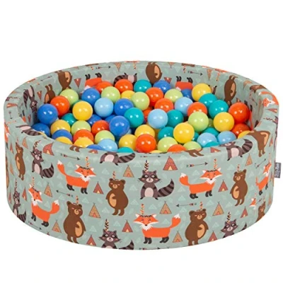 Image of KiddyMoon Soft Ball Pit Round 90X30cm/300 Balls ∅ 7Cm / 2.75In For Kids, Foam Pool Baby Playballs Children, Fox Green:L.Green/Orange/Turquoise/Blue/Bblue/Yellow