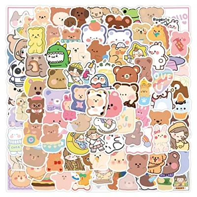 Image of 50 Cute Bear Stickers for Kids Children, Small Vinyl Baby Stroller Scooter Scrapbook Skateboard Laptop, Boys Girls Gift Party Bag Filler
