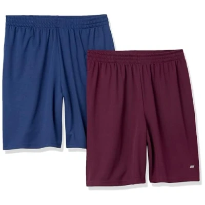 Image of Amazon Essentials Men&#039;s Performance Tech Loose Fit Lightweight Shorts (Available in Big &amp; Tall), Pack of 2, Burgundy/Navy, M
