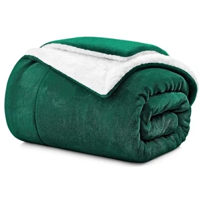 Image of Aspire Homeware Sherpa Fleece Blanket Reversible Plush Soft Fluffy Blankets Thick Bed Throws Microfiber Throw for Sofa (Emerald, Double (150 x 200 cm))
