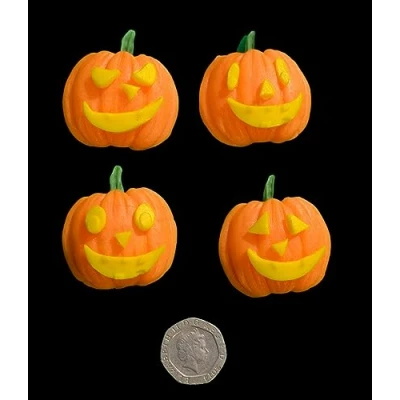 Image of 4 x 3D Edible Icing High detail carved pumpkins Sugar Cupcake/Cake Decoration Toppers Halloween