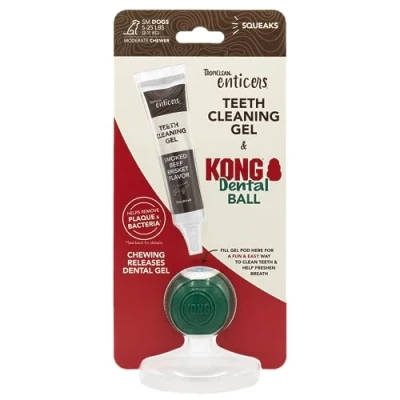 Image of Tropiclean Enticers Dental Ball Kit for Small Dogs Smoked Beef Brisket Flavour