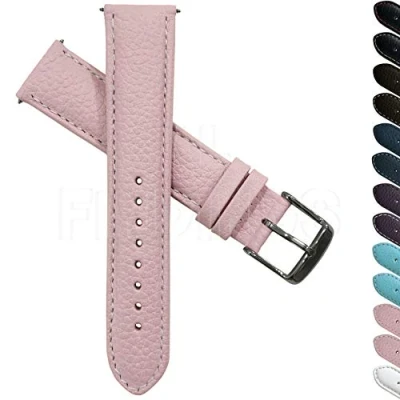 Image of 12mm Genuine Buffalo Grain Leather Watch Strap Band Mens Ladies Padded SS Buckle Pink/White
