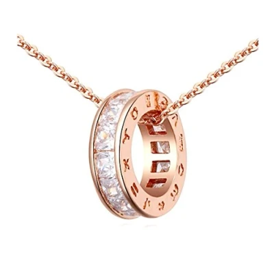 Image of Crystalline Azuria Women Girls 18ct Rose Gold Plated White Zirconia Crystals Circle Pendant Necklace 17.7 inches