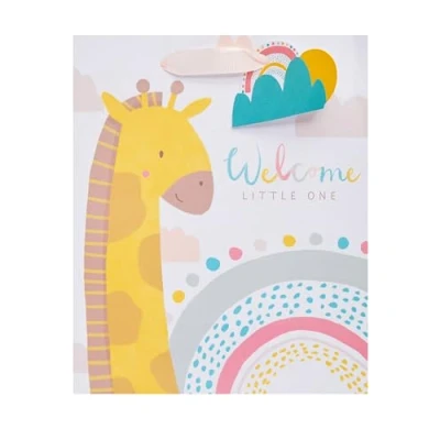 Image of UK Greetings Medium Gift Bag for New Baby Boy or Girl Cute Giraffe Design