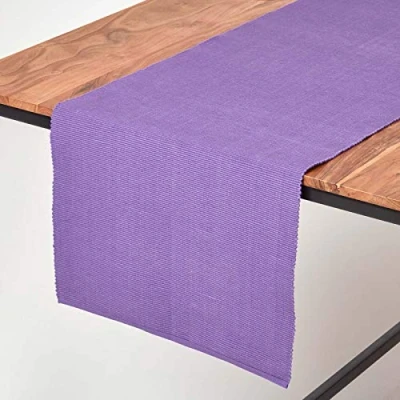 Image of HOMESCAPES Table Runner Purple 100% Ribbed Cotton 17 x 70 Inch (44 178 cm) Easy care Washable at 40 Deg C