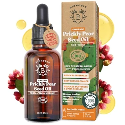 Image of Bionoble Organic Prickly Pear Seed Oil 30ml 100% Pure, Natural and Cold Pressed Face, Body, Hair, Beard, Nails Vegan Cruelty Free Glass Bottle + Pipette