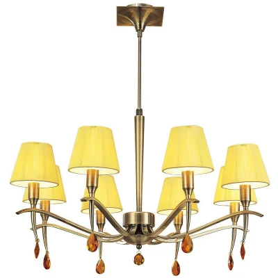 Image of Siena Pendant Round 8 Light E14, Antique Brass With Amber Cream Shades And Crystal