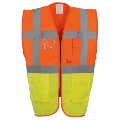 Image of Yoko Men&#039;s Yk002/Hvw801 Multi Functional Executive Hi Vis Waistcoat Orange/Yellow, Large