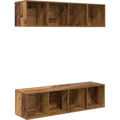 Image of Tv Cabinet Set with Shelf Storage 3 pcs Old wood Engineered Vidaxl