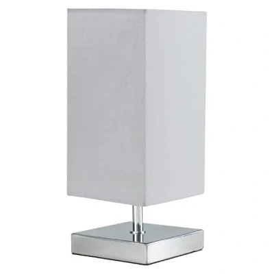 Image of MiniSun Modern Square Polished Chrome Touch Table Lamp with a Grey Shade